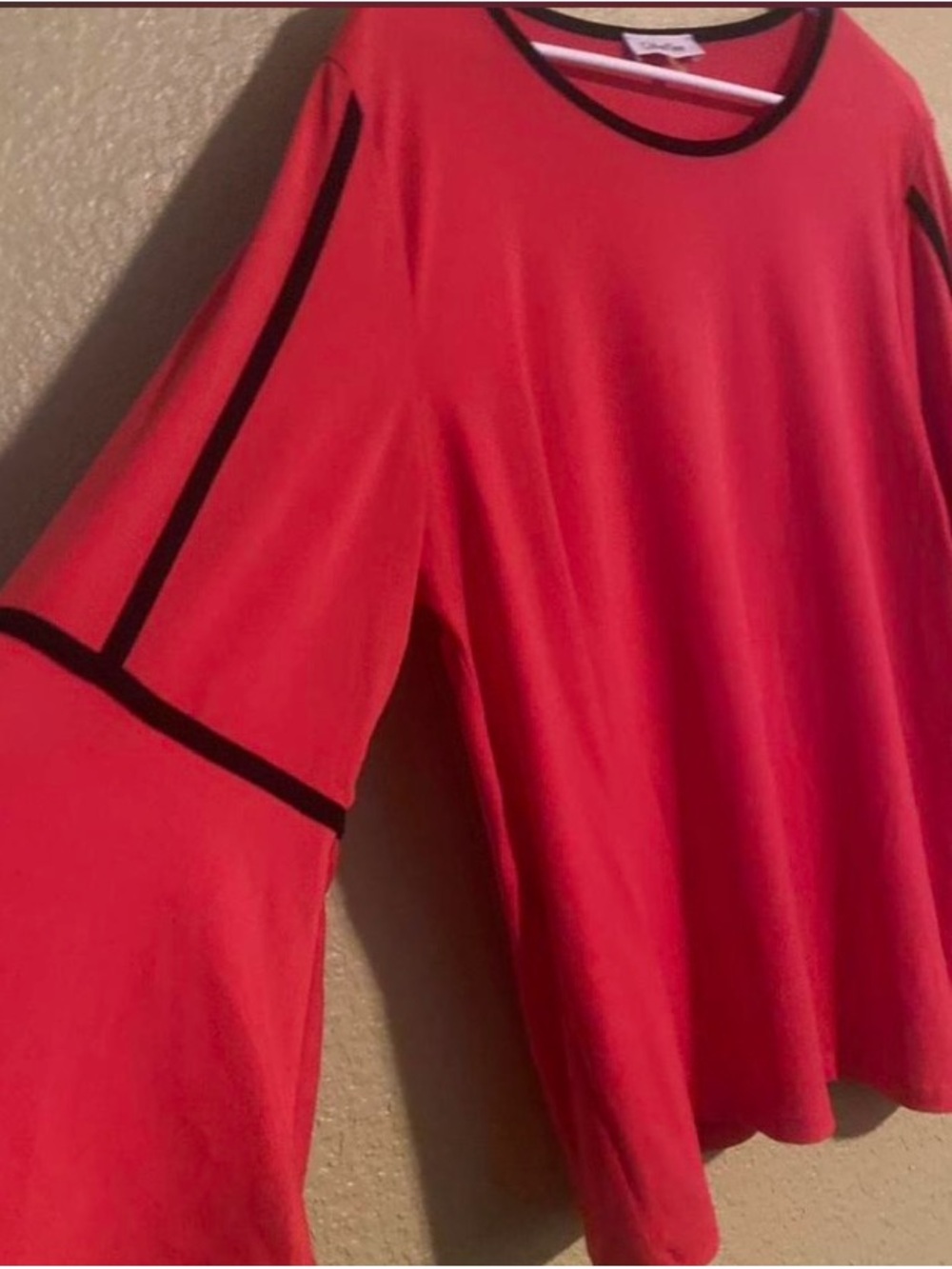 Calvin Klein Red Bell Sleeve Tunic with Black Trim